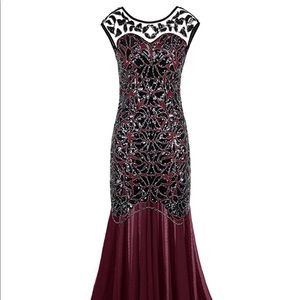 Black Sequin Gatsby Maxi Long Evening Prom Dress